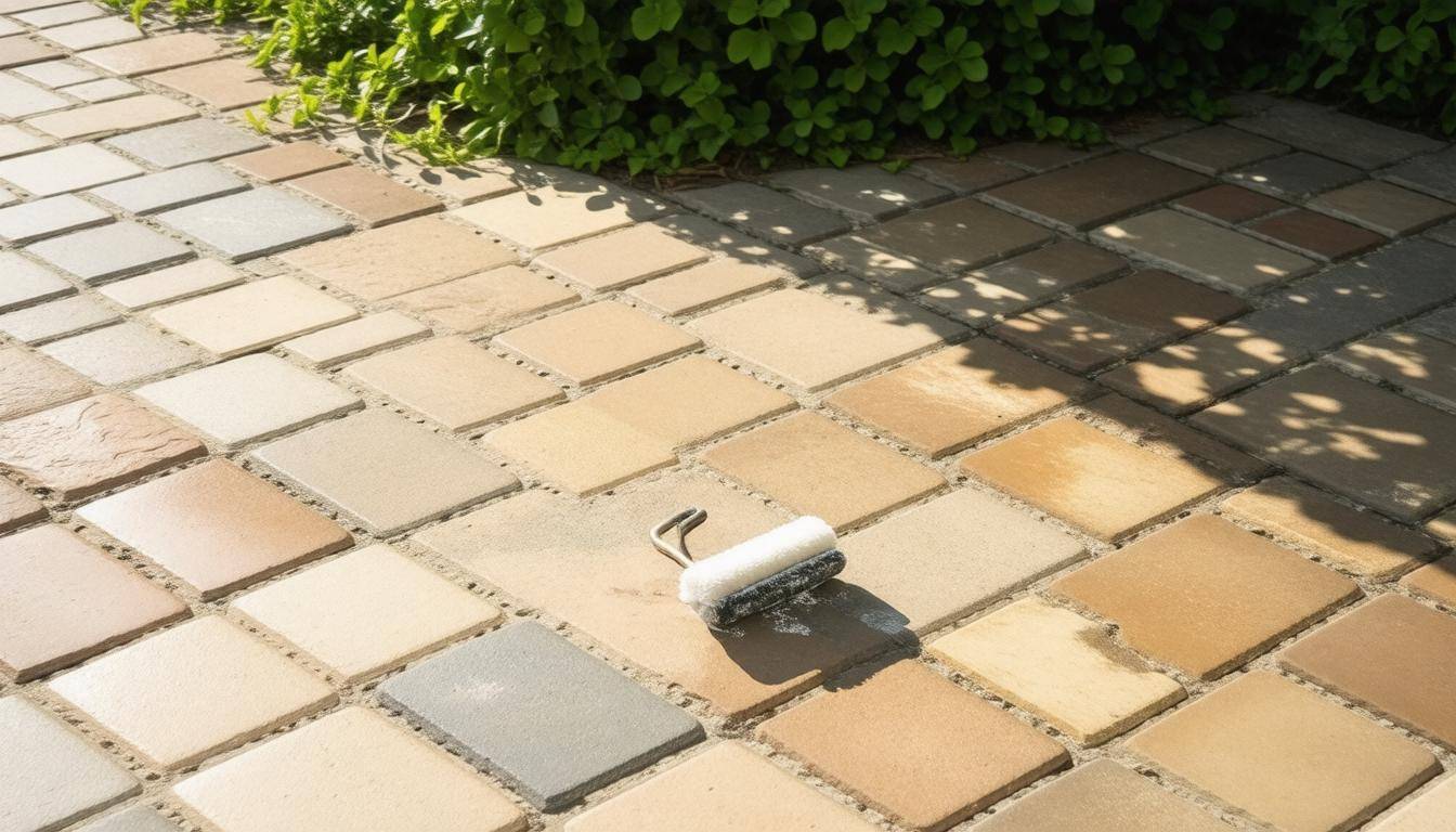 Freshly sealed paver patio