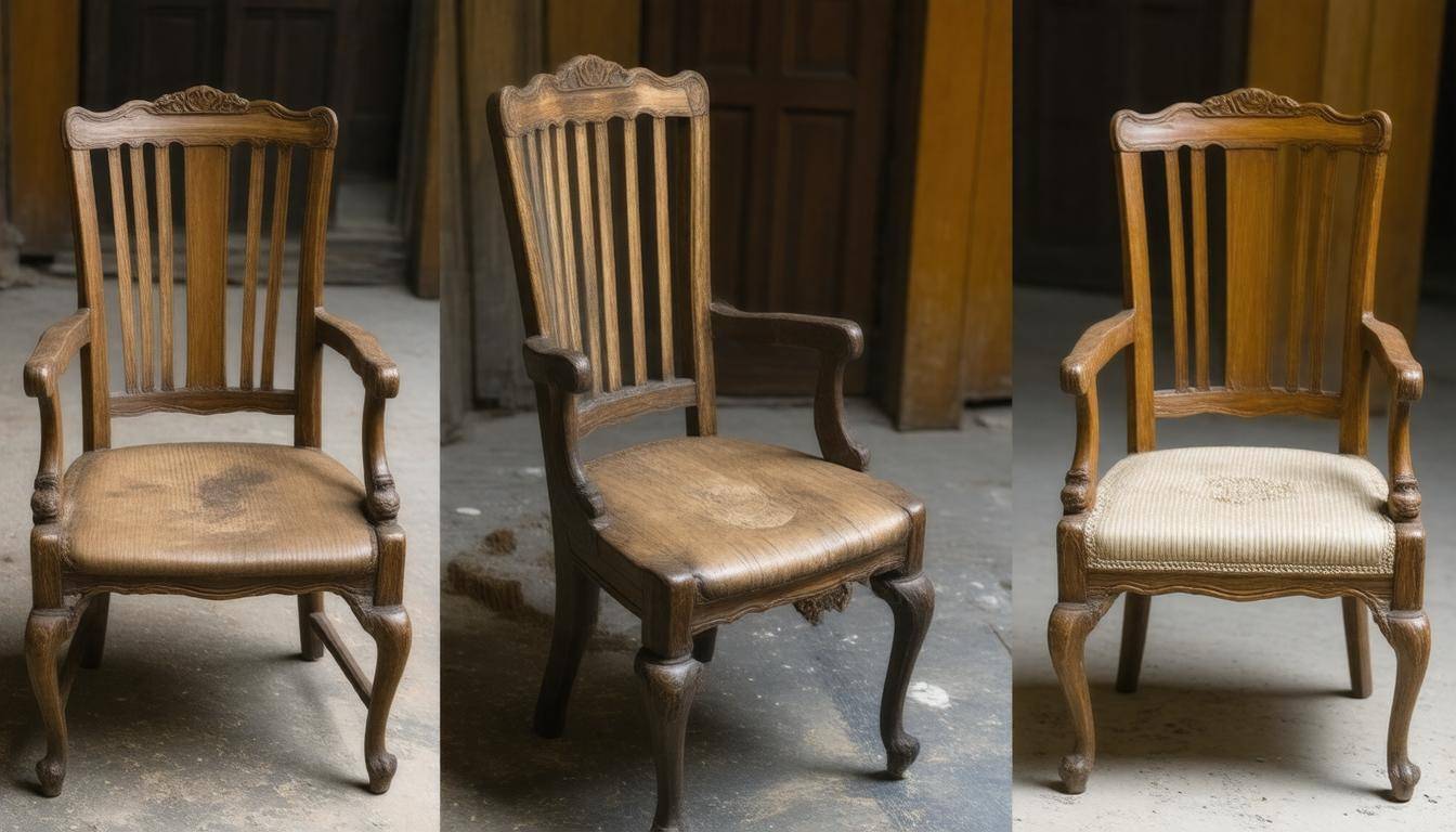 Wood chair restoration stages